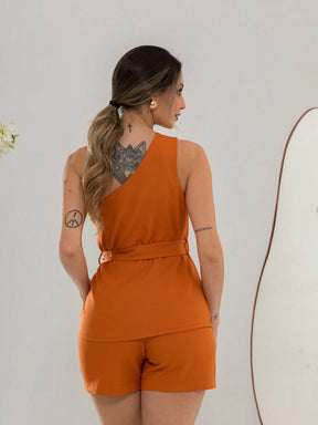 Vendedor Indicadoconjunto de blusa e shorte de alfaitaria C3073