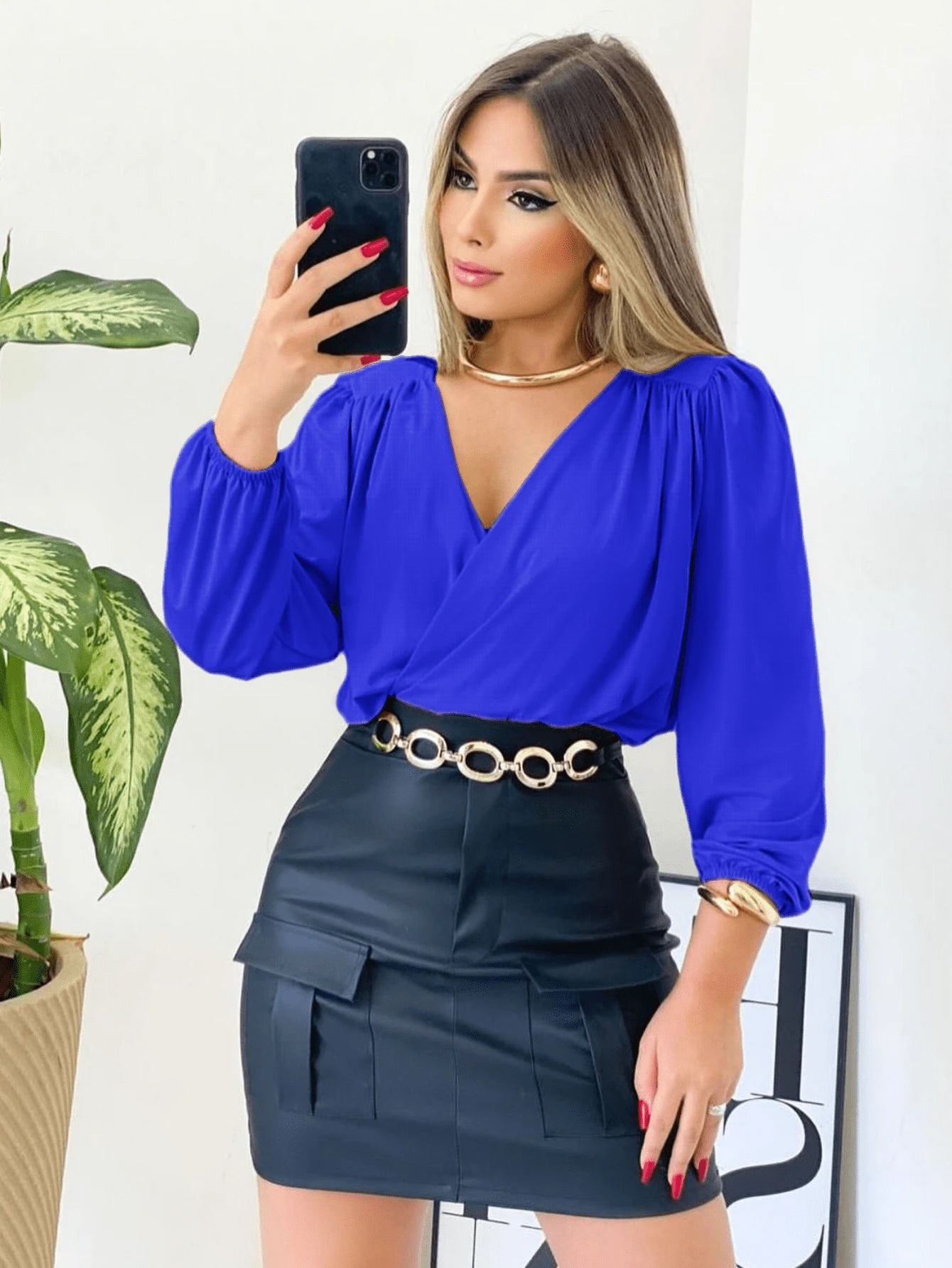 Blusa Feminina Manga Longa Decote V Suplex Tendencia Moda Super Envio! !