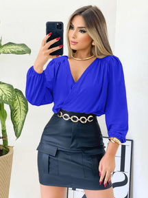 Blusa Feminina Manga Longa Decote V Suplex Tendencia Moda Super Envio! !