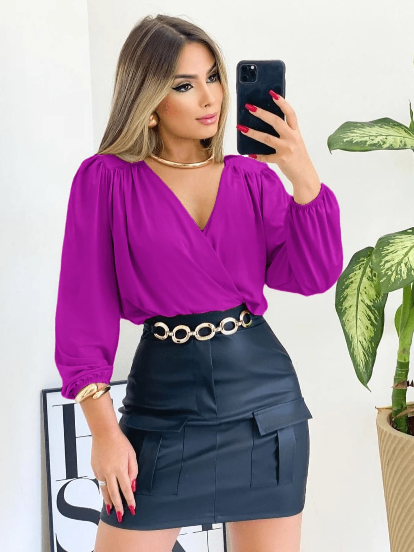 Blusa Feminina Manga Longa Decote V Suplex Tendencia Moda Super Envio! !