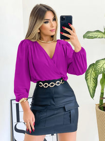 Blusa Feminina Manga Longa Decote V Suplex Tendencia Moda Super Envio! !
