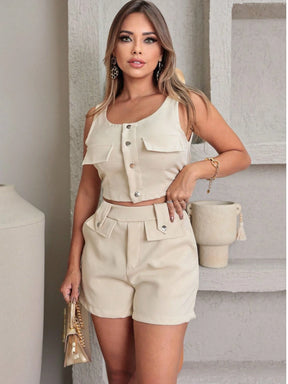 Conjunto Feminino Griffe Alfaiataria Cropped e Short