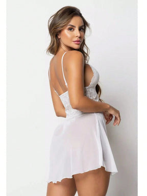 Vendedor Indicadocamisola feminina em tule com detalhes em renda, com fenda lateral