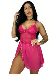 Vendedor Indicadocamisola feminina em tule com detalhes em renda, com fenda lateral