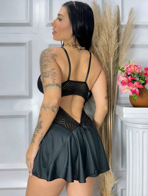 Vendedor Indicadocamisola feminina com calçinha bailarina e detalhes em renda pijama curto roupa de dormir