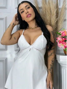 Vendedor Indicadocamisola feminina com calçinha bailarina e detalhes em renda pijama curto roupa de dormir