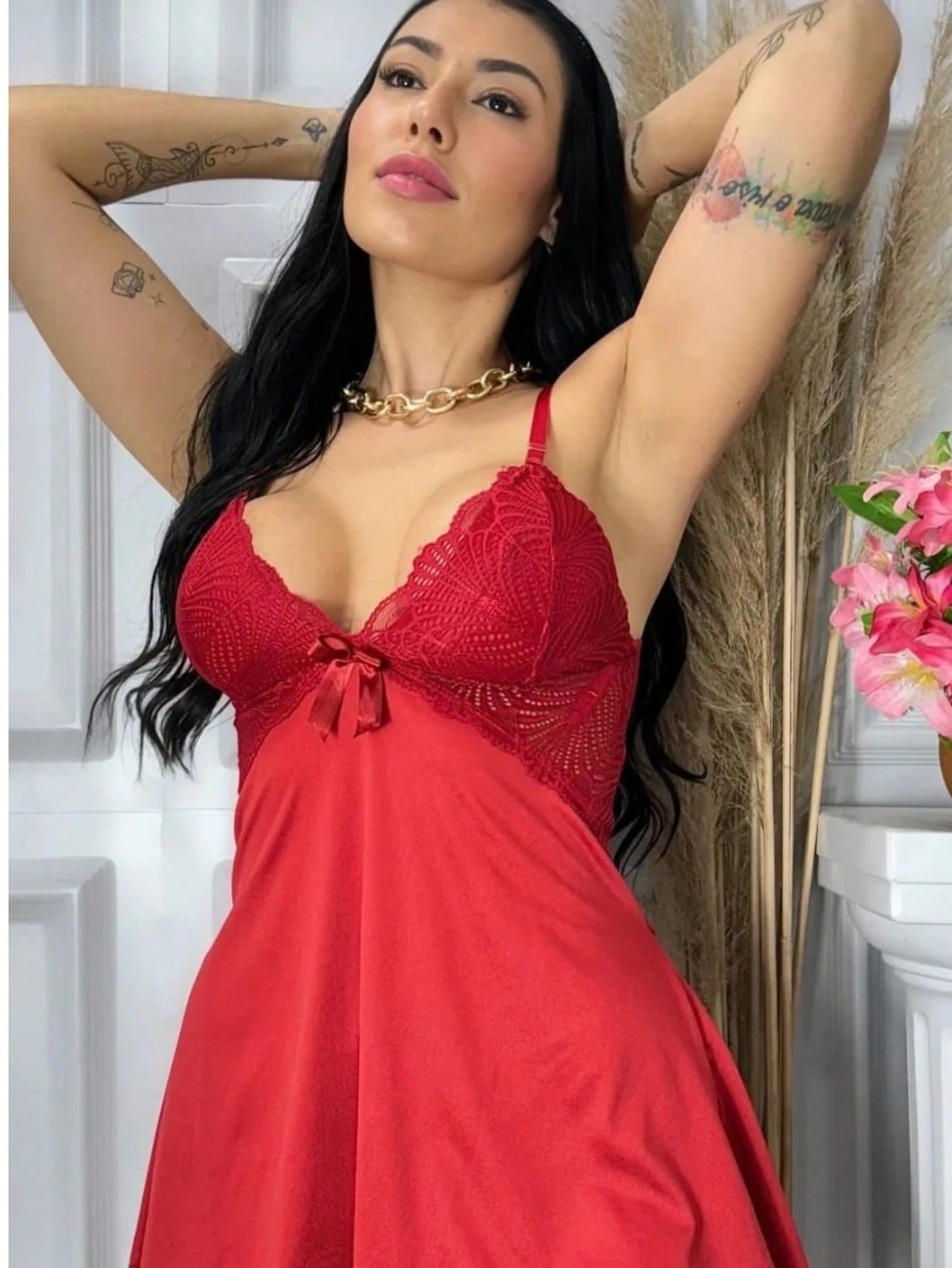 Vendedor Indicadocamisola feminina com calçinha bailarina e detalhes em renda pijama curto roupa de dormir