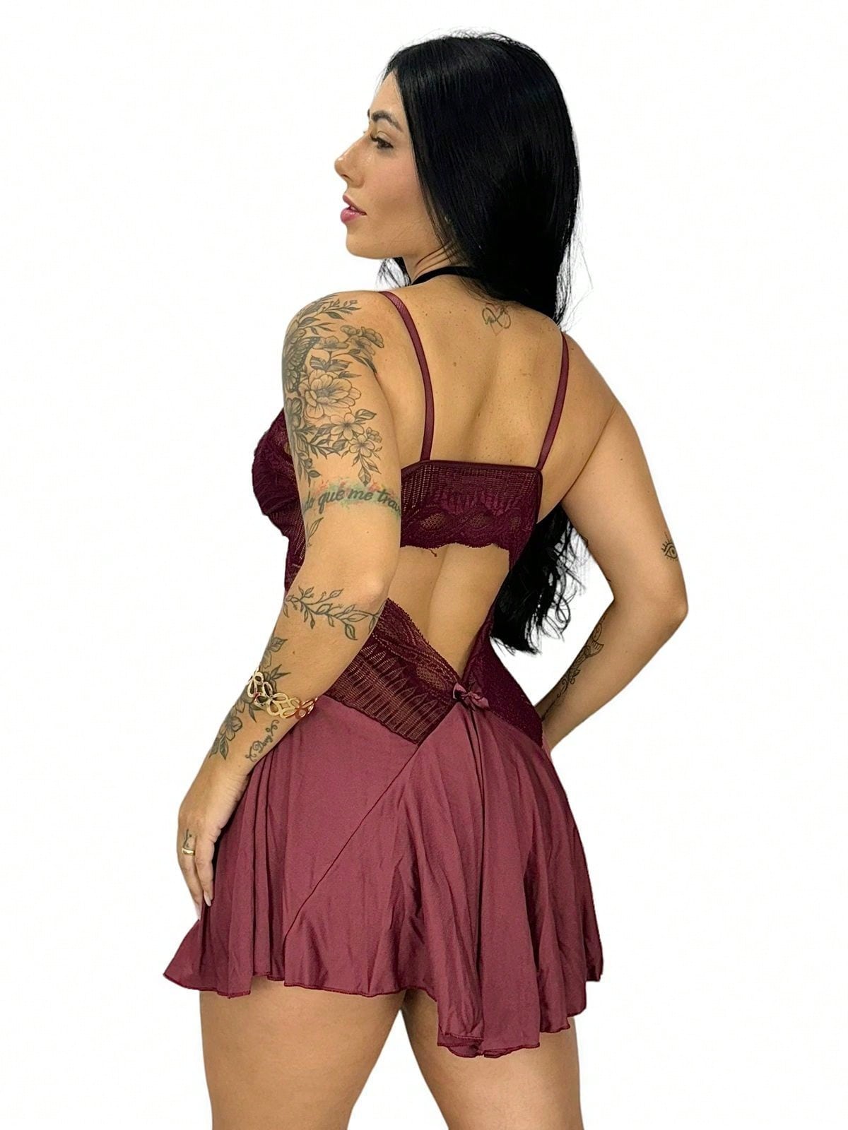 Vendedor Indicadocamisola feminina com calçinha bailarina e detalhes em renda pijama curto roupa de dormir