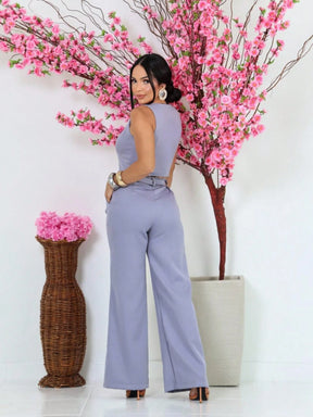 Vendedor IndicadoConjunto Social Feminino Calça Pantalona Colete Com Cinto Alfaiataria