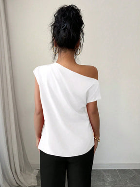 Elenzga Blusa Assimétrica Franzida de Cor Sólida Minimalista Feminina, Verão