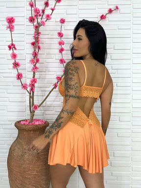 Vendedor Indicadocamisola feminina com calçinha bailarina e detalhes em renda pijama curto roupa de dormir