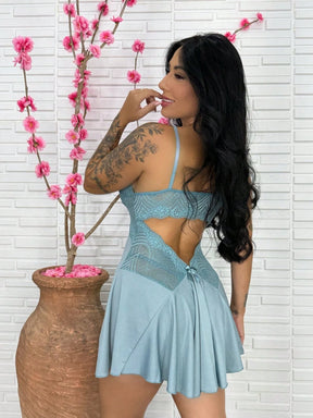 Vendedor Indicadocamisola feminina com calçinha bailarina e detalhes em renda pijama curto roupa de dormir