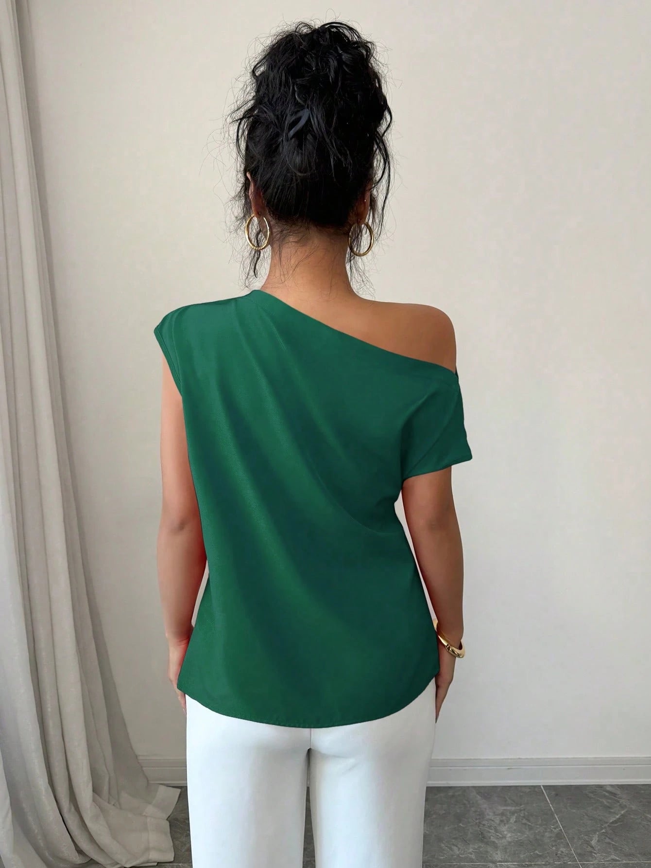 Elenzga Blusa Assimétrica Franzida de Cor Sólida Minimalista Feminina, Verão