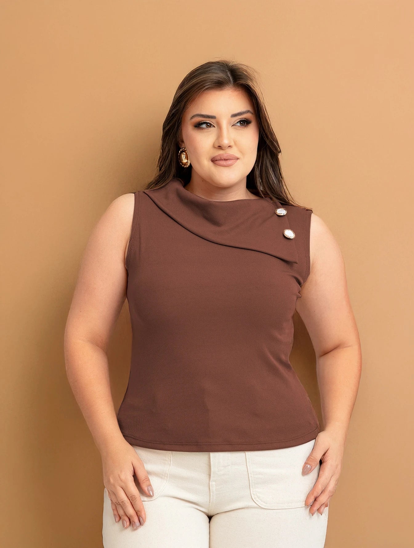 Blusa Feminina Gola Alta C/ 2 Botões Malha Ribana Premium