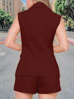 KLIOU Conjuntos femininas colete e shorts alfaiataria com botao adequados para seu trabalho diário/vida cotidiana