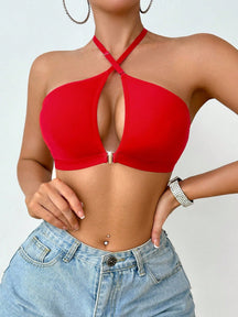 SHEIN Sutiã Feminino de Cor Sólida, Sexy, com Gancho Frontal Oco e Estilo Cruzado
