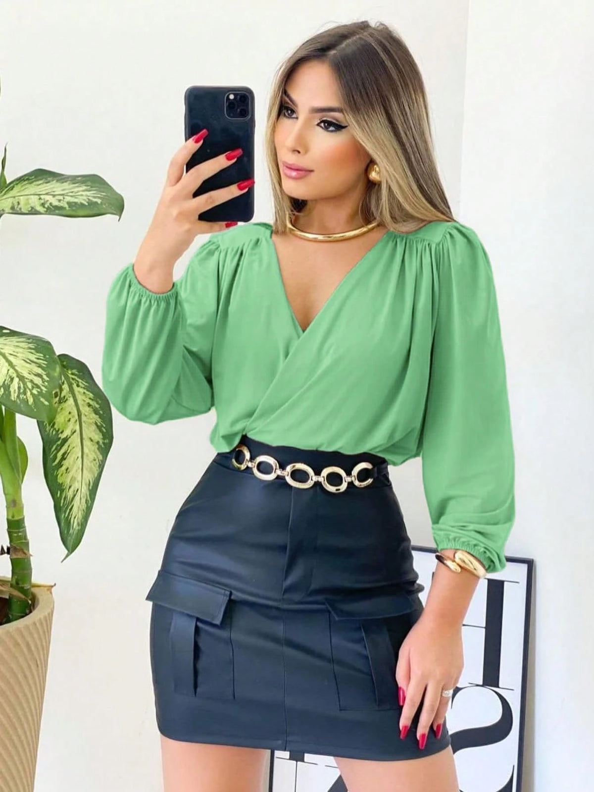 Blusa Feminina Manga Longa Decote V Suplex Tendencia Moda Super Envio! !