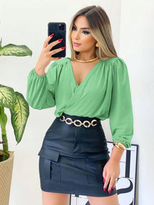 Blusa Feminina Manga Longa Decote V Suplex Tendencia Moda Super Envio! !