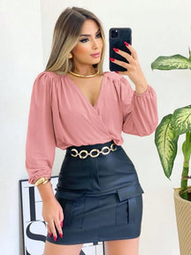 Blusa Feminina Manga Longa Decote V Suplex Tendencia Moda Super Envio! !