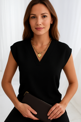 elegante, simples, blusa feminina, manga curta com decote em v; roupas femininas, moda feminina