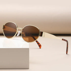 Moda oval óculos de sol feminino retro tendência ao ar livre metal óculos de sol alta qualidade clássico masculino marca luxo óculos uv400