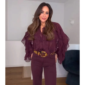 Muyer plissado blusas femininas semi pura blusas casuais mulher primavera camisas de fadas e blusas para senhora manga longa topos mulher 2025