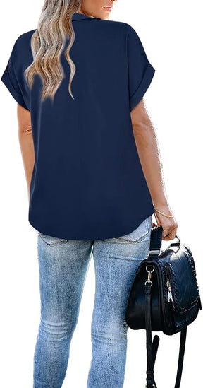 Mulheres verão estilo blusas camisas senhora casual turn-down colarinho batwing manga cor sólida blusa solta topos df5017