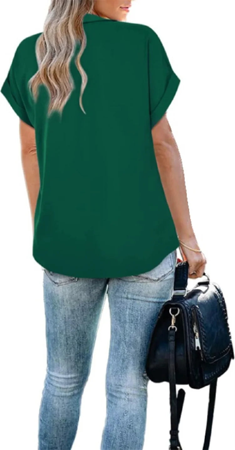 Mulheres verão estilo blusas camisas senhora casual turn-down colarinho batwing manga cor sólida blusa solta topos df5017
