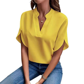 6 opções de cores verão decote em v manga curta blusa sólida camisas casuais mulheres ol blusa de negócios topos SXFZ-FC021