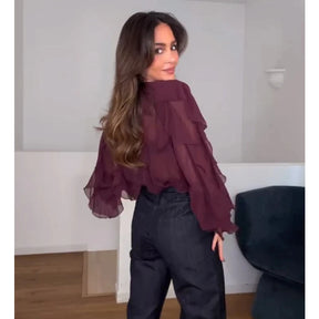 Muyer plissado blusas femininas semi pura blusas casuais mulher primavera camisas de fadas e blusas para senhora manga longa topos mulher 2025