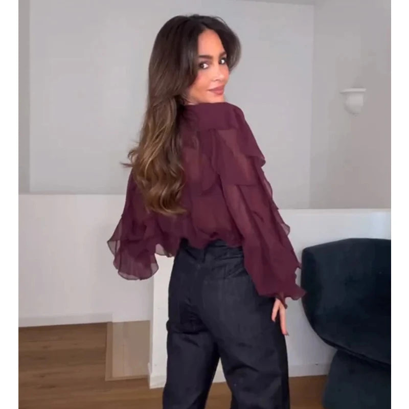 Muyer plissado blusas femininas semi pura blusas casuais mulher primavera camisas de fadas e blusas para senhora manga longa topos mulher 2025