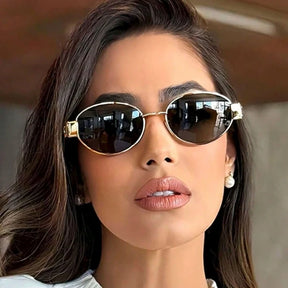 Moda oval óculos de sol feminino retro tendência ao ar livre metal óculos de sol alta qualidade clássico masculino marca luxo óculos uv400