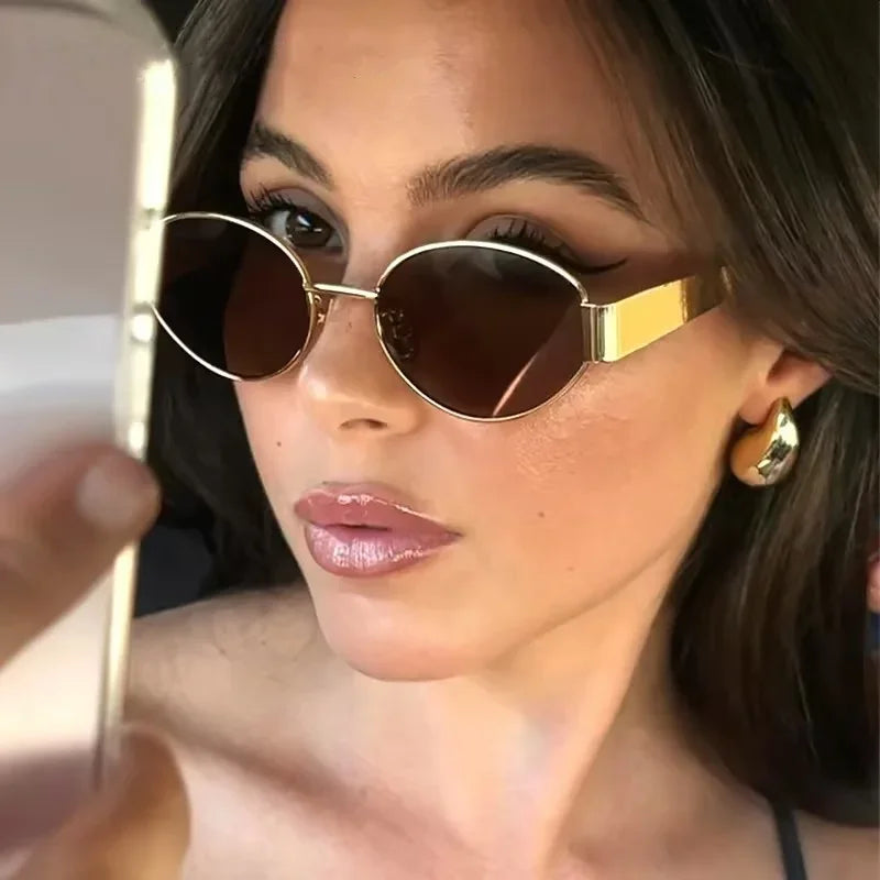 Óculos de sol de metal avançado óculos de sol moda oval marca designer vintage óculos de sol alta quantidade óculos de sol 2024