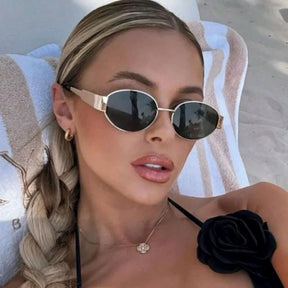 Moda oval óculos de sol feminino retro tendência ao ar livre metal óculos de sol alta qualidade clássico masculino marca luxo óculos uv400