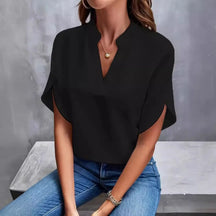 6 opções de cores verão decote em v manga curta blusa sólida camisas casuais mulheres ol blusa de negócios topos SXFZ-FC021