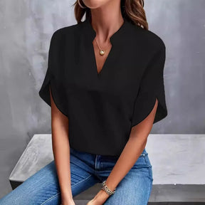 6 opções de cores verão decote em v manga curta blusa sólida camisas casuais mulheres ol blusa de negócios topos SXFZ-FC021