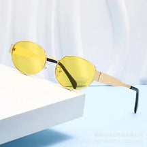 Moda oval óculos de sol feminino retro tendência ao ar livre metal óculos de sol alta qualidade clássico masculino marca luxo óculos uv400