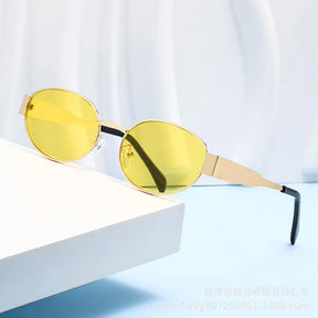 Moda oval óculos de sol feminino retro tendência ao ar livre metal óculos de sol alta qualidade clássico masculino marca luxo óculos uv400