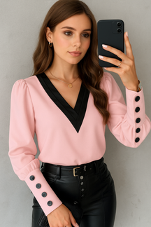 Blusa Manga Comprida com Botão Petrola